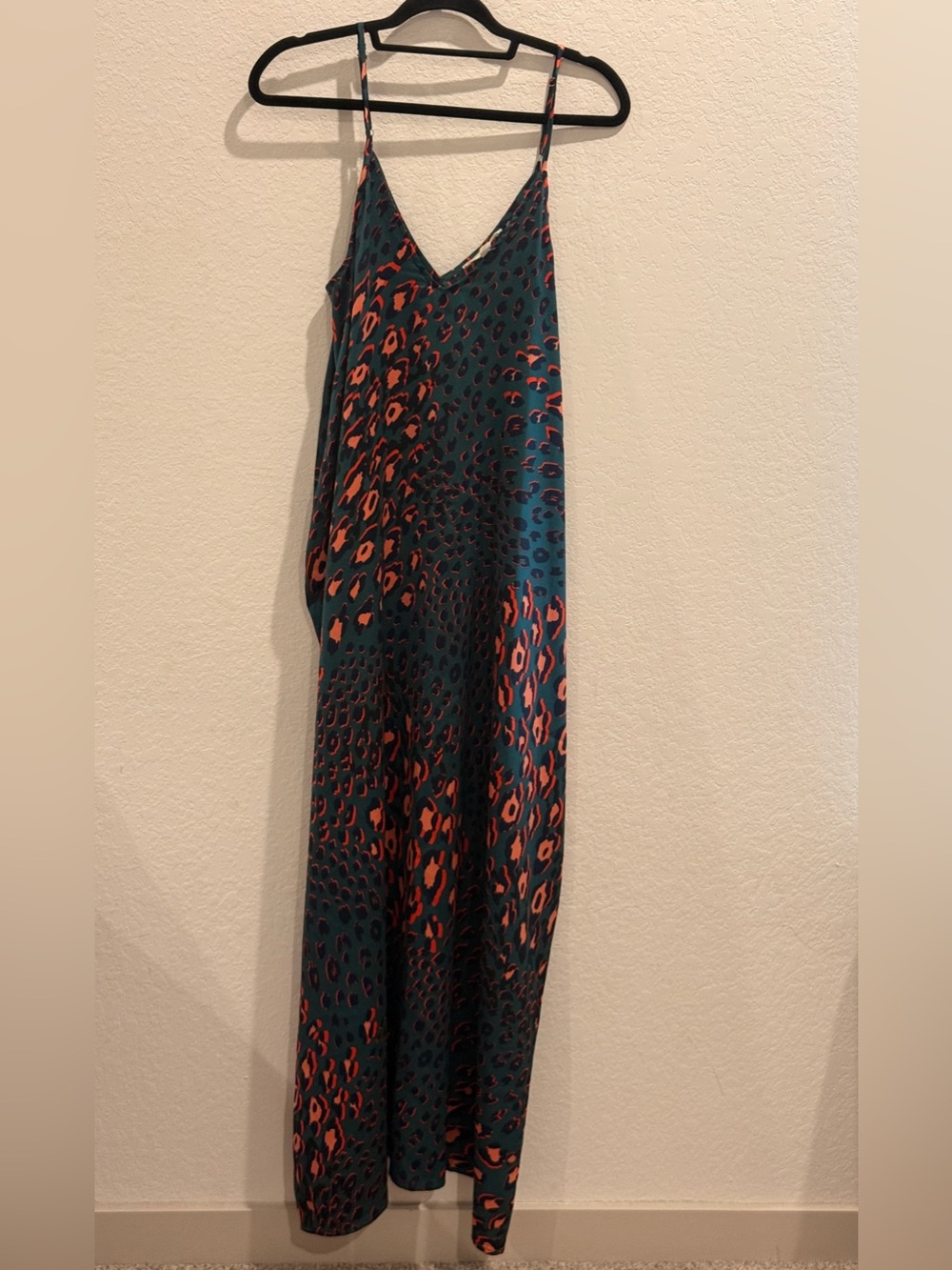 lovestitch Teal and Coral Leopard Print Slip Jumpsuit